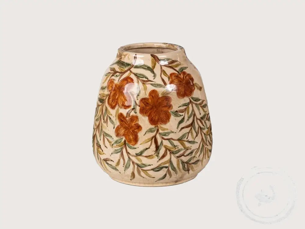 Home Bound Vaas Kiku S – Handgeschilderde Aardewerk Vaas met Bloemen