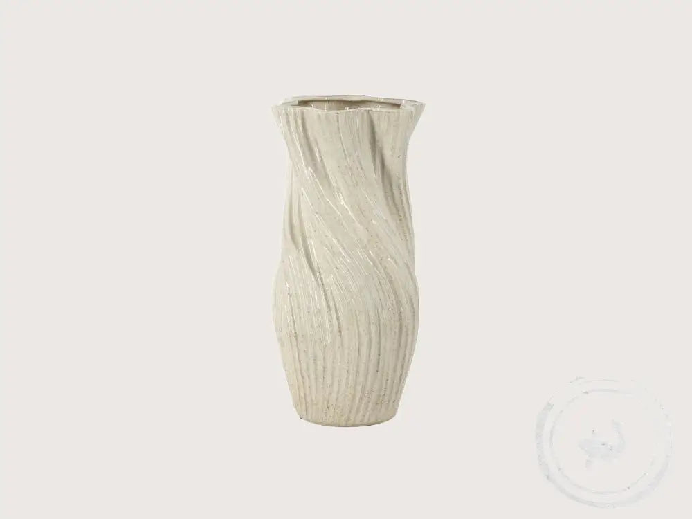 Home Bound Vaas Nira S Beige - Aardewerk Vaas met Golvend Reliëf