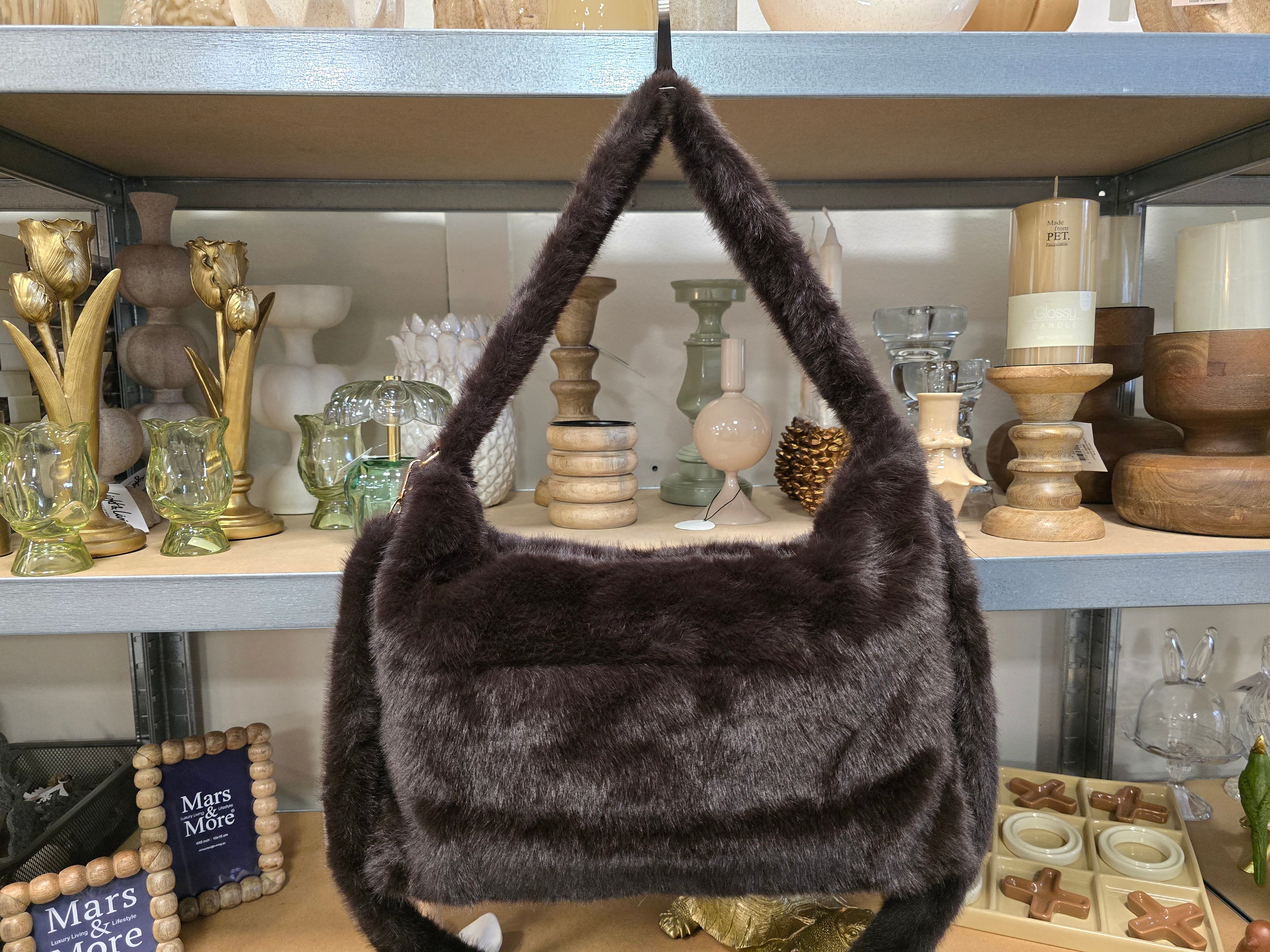 INTERIEURDINGETJES, Bruine Faux Fur Handtas