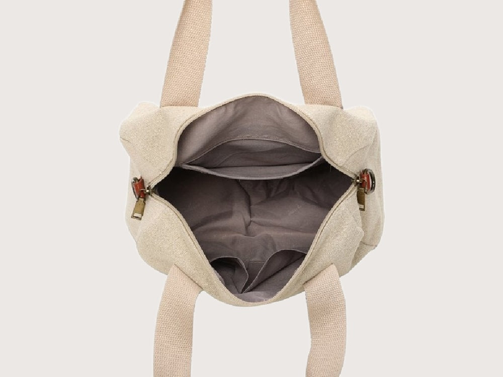 Beige Handtas met Cognac Details – Ines Delaure