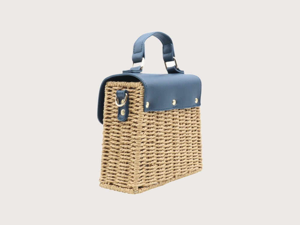 Box Handtas Gevlochten Touw & Blauw – Flora & Co