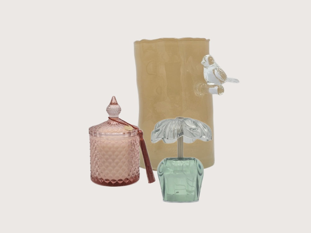 Present Time, Glazen vaasje met vogeltje – beige/geel