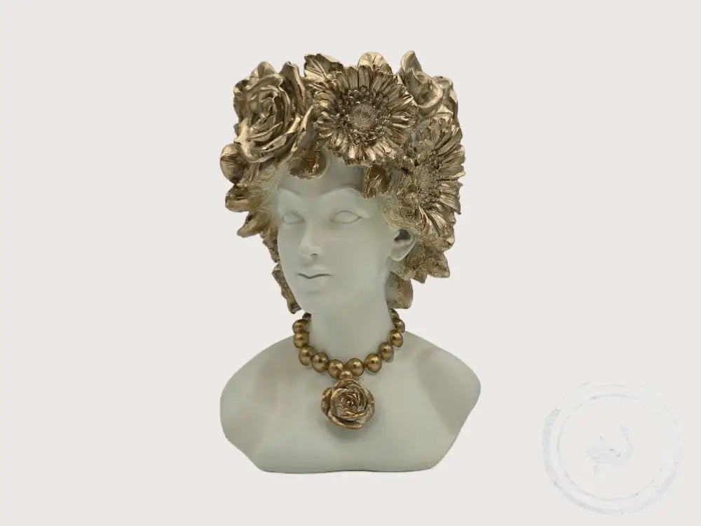 INTERIEURDINGETJES Bloempot met gouden bloemen &amp; hanger — ecru