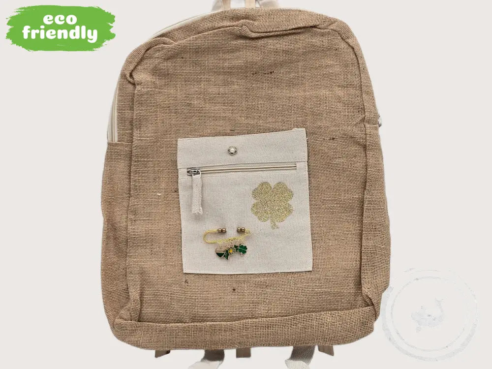 INTERIEURDINGETJES Duurzame Jute Tas Goud Klavertje – Handgemaakt &amp; Uniek