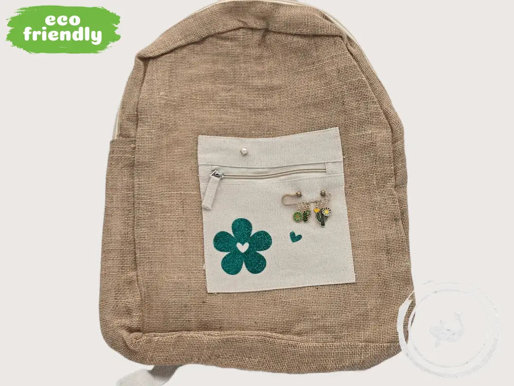 INTERIEURDINGETJES Duurzame Jute Tas Groene Bloem – Handgemaakt &amp; Uniek