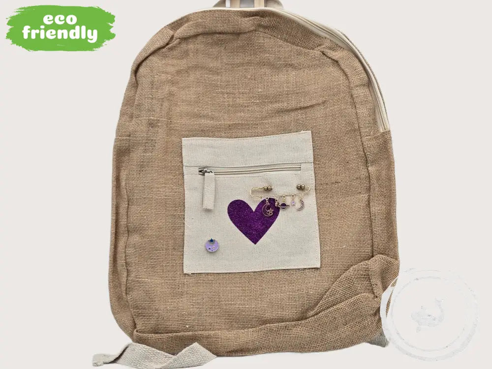 INTERIEURDINGETJES Duurzame Jute Tas Paars Hart – Handgemaakt &amp; Uniek