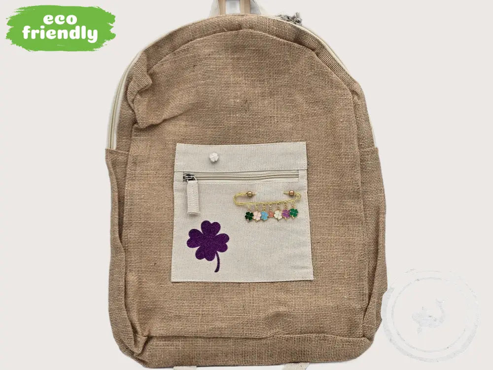 INTERIEURDINGETJES Duurzame Jute Tas Paars Klavertje – Handgemaakt &amp; Uniek