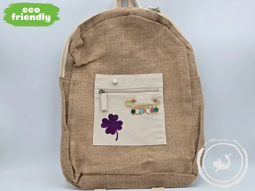 INTERIEURDINGETJES Jute Rugzak ’klavertje paars’