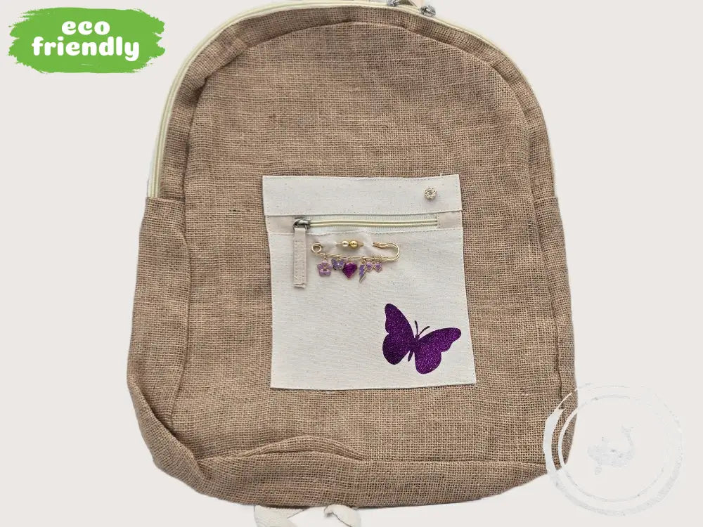 INTERIEURDINGETJES Duurzame Jute Tas Paarse Vlinder – Handgemaakt &amp; Uniek