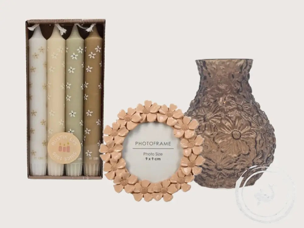 INTERIEURDINGETJES Fotolijst Rond Bloemetjes Beige – Fotolijst Ø9cm