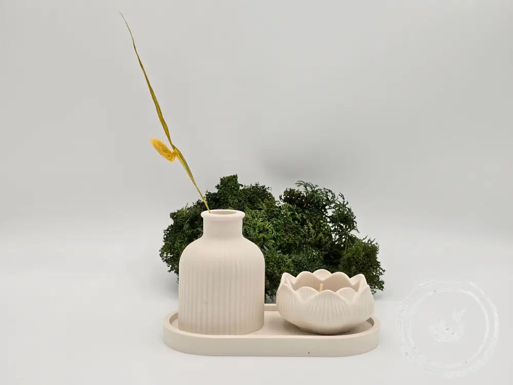 INTERIEURDINGETJES Set dienblad vaasje & waxinelichthouder van eco-resin Geel