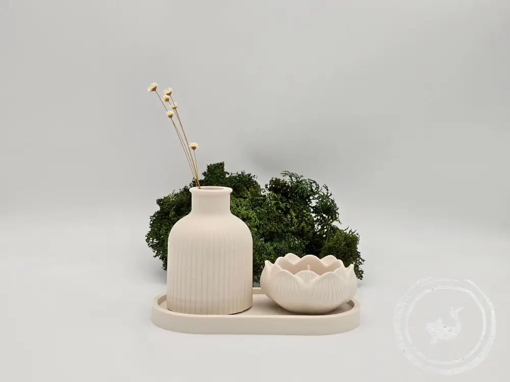 INTERIEURDINGETJES Set dienblad vaasje & waxinelichthouder van eco-resin Wit