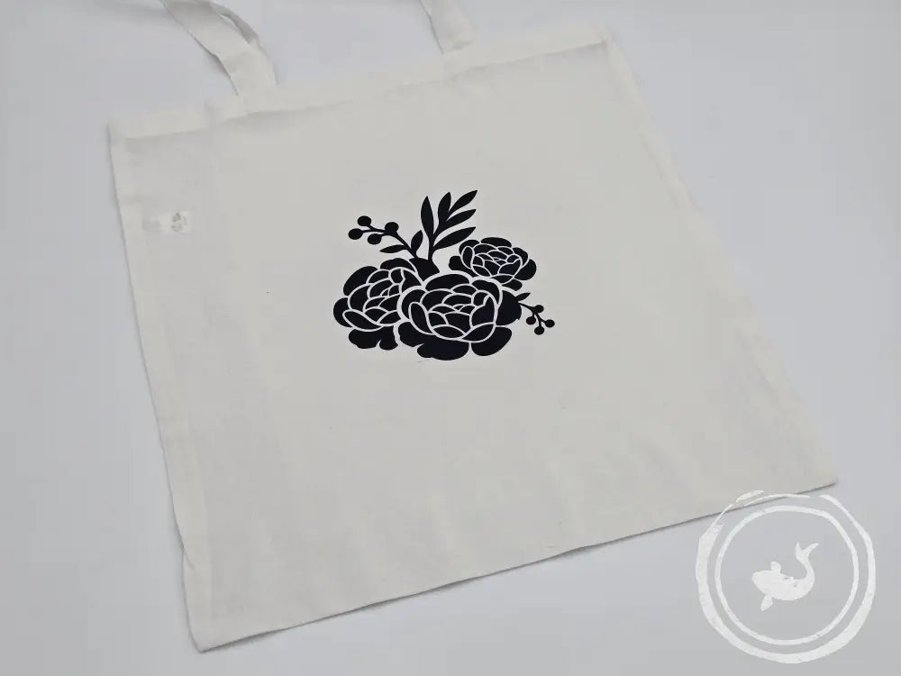 Katoenen tas Bloemen Zwart