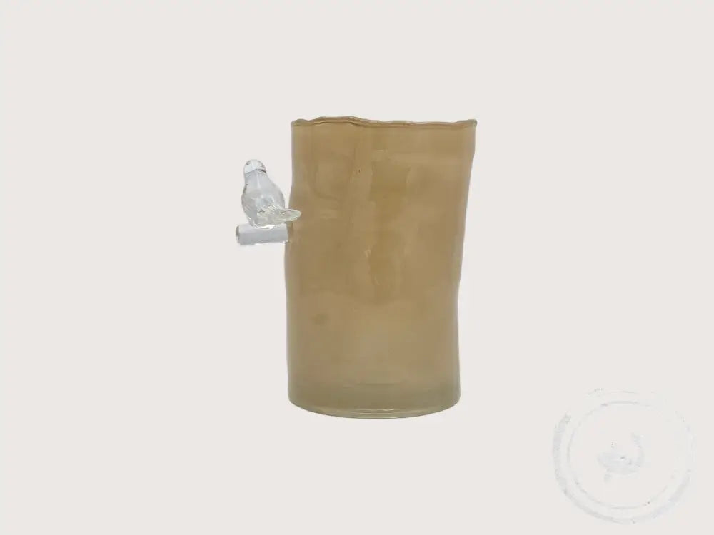 Present Time Glazen vaasje met vogeltje – beige/geel