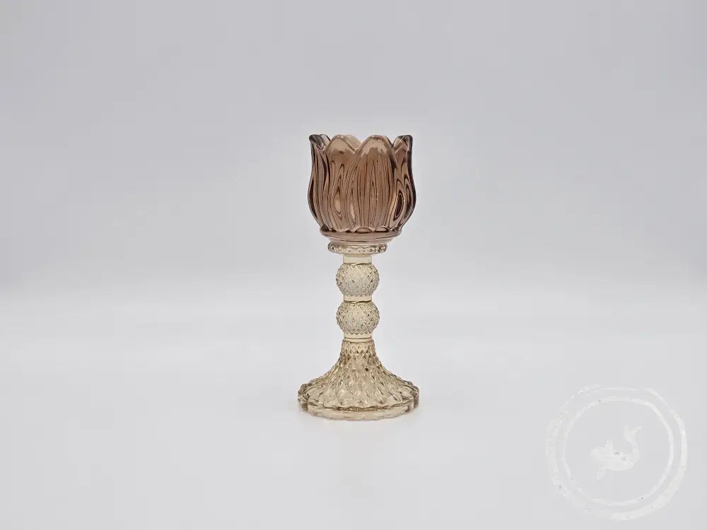 Vintage Kandelaar Tulp Glas 17Cm Beige
